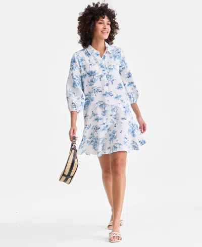 Charter Club Women's 100% Linen Flounce Shirtdress, Created For Macy's In White