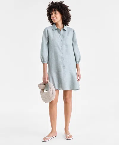 Charter Club Women's 100% Linen Flounce Shirtdress, Created For Macy's In Blue