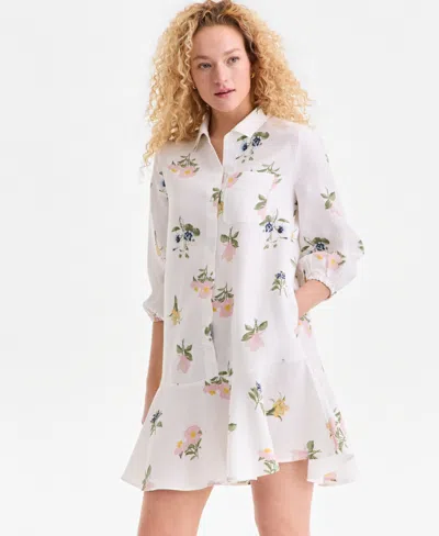 Charter Club Women's 100% Linen Flounce Shirtdress, Created For Macy's In White