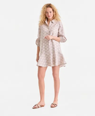 Charter Club Women's 100% Linen Flounce Shirtdress, Created For Macy's In Neutral