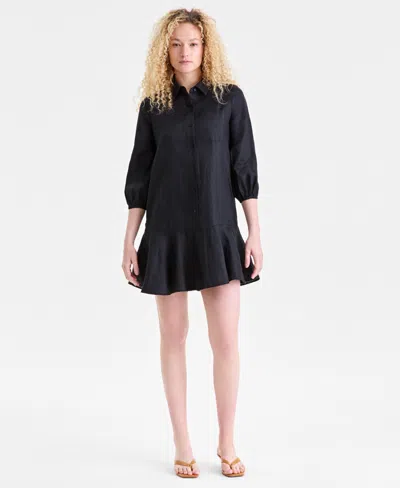 Charter Club Women's 100% Linen Flounce Shirtdress, Created For Macy's In Black