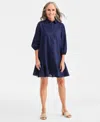 Charter Club Women's 100% Linen Flounce Shirtdress, Created For Macy's In Blue