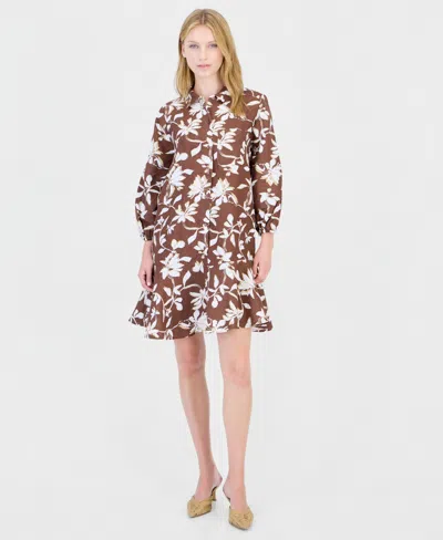 Charter Club Women's 100% Linen Flounce Shirtdress, Created For Macy's In Brown