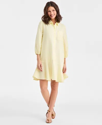 Charter Club Women's 100% Linen Flounce Shirtdress, Created For Macy's In Yellow