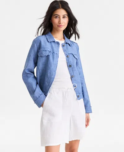 Charter Club Women's 100% Linen Jacket, Created For Macy's In Blue