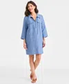 Charter Club Women's 100% Linen Lace-up 3/4-sleeve Utility Dress, Macy's Exclusive In Blue