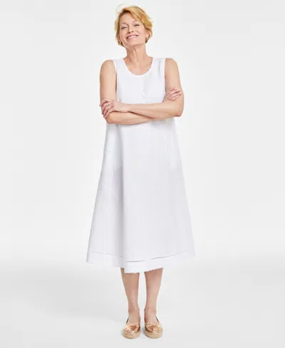 Charter Club Women's 100% Linen Ladder-stitch Midi Dress, Created For Macy's In Bright White