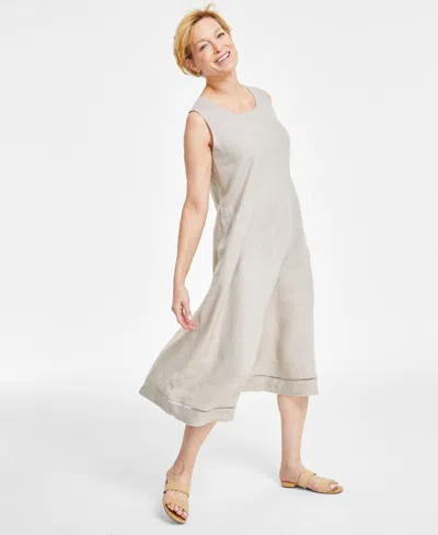 Charter Club Women's 100% Linen Ladder-stitch Midi Dress, Created For Macy's In Flax Combo
