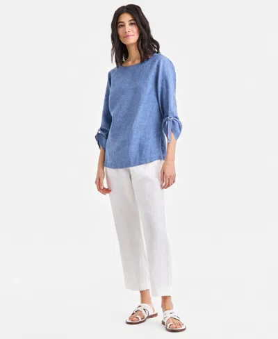 Charter Club Women's 100% Linen Pleated-front Tapered Pants, Macy's Exclusive In White