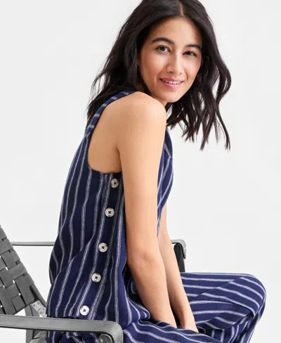 Charter Club Women's 100% Linen Pleated-back Sleeveless Top, Macy's Exclusive In Blue