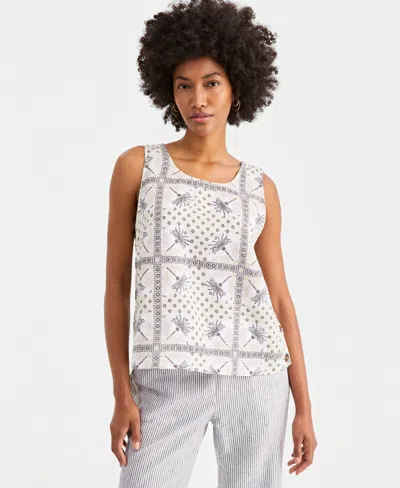 Charter Club Women's 100% Linen Pleated-back Sleeveless Top, Macy's Exclusive In Multi