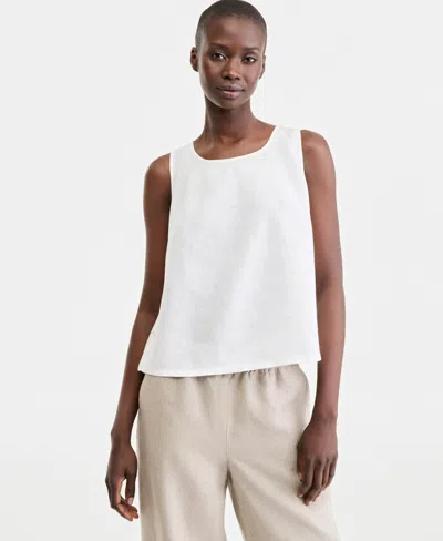 Charter Club Women's 100% Linen Pleated-back Sleeveless Top, Macy's Exclusive In White