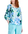 CHARTER CLUB WOMEN'S 100% LINEN PRINTED SQUARE-NECK TOP, CREATED FOR MACY'S