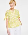 CHARTER CLUB WOMEN'S 100% LINEN PRINTED TIE-SLEEVE TOP, CREATED FOR MACY'S