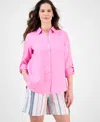Charter Club Women's 100% Linen Shirt, Created For Macy's In Pink