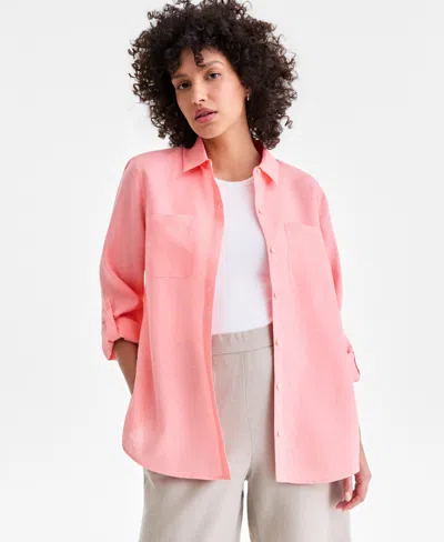 Charter Club Women's 100% Linen Shirt, Created For Macy's In Pink