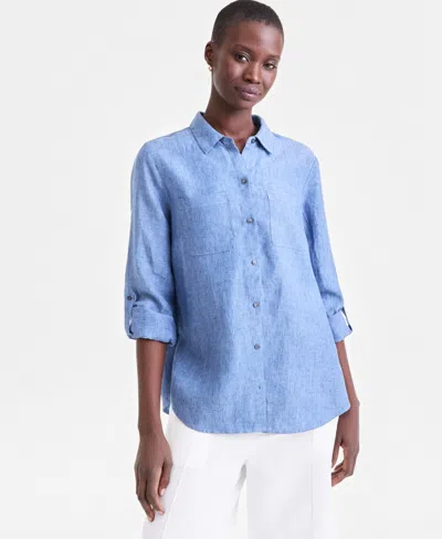 Charter Club Women's 100% Linen Shirt, Created For Macy's In Blue