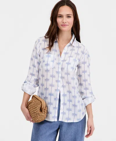 Charter Club Women's 100% Linen Shirt, Created For Macy's In Blue