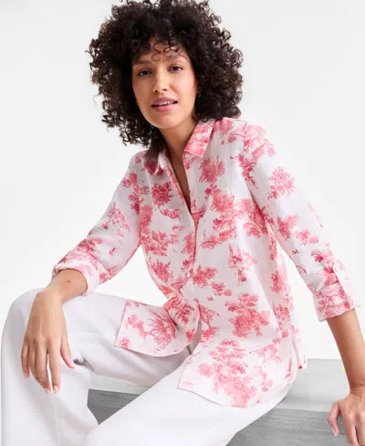 Charter Club Women's 100% Linen Shirt, Created For Macy's In Pink