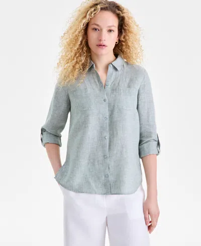 Charter Club Women's 100% Linen Shirt, Created For Macy's In Green