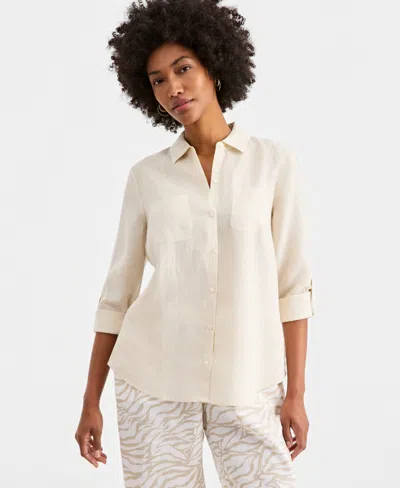 Charter Club Women's 100% Linen Shirt, Created For Macy's In Multi