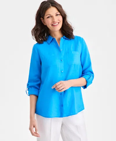 Charter Club Women's 100% Linen Shirt, Created For Macy's In Black
