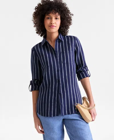 Charter Club Women's 100% Linen Shirt, Created For Macy's In Blue