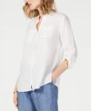 Charter Club Petite 100% Linen Button-front Shirt, Created For Macy's In Bright White