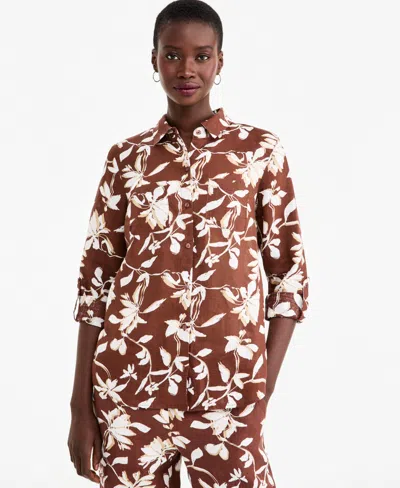 Charter Club Women's 100% Linen Shirt, Created For Macy's In Brown