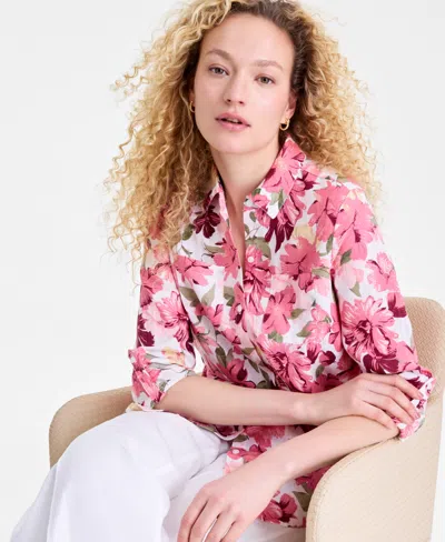 Charter Club Women's 100% Linen Shirt, Created For Macy's In Pink