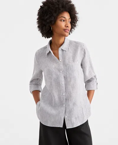 Charter Club Women's 100% Linen Shirt, Created For Macy's In Gray