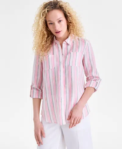 Charter Club Women's 100% Linen Shirt, Created For Macy's In Pink