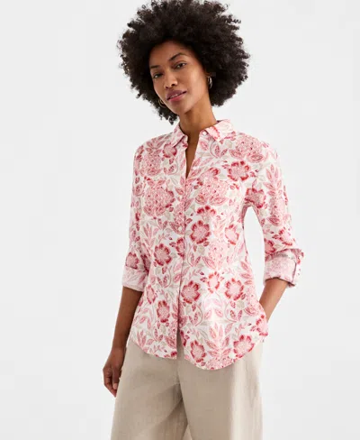 Charter Club Women's 100% Linen Shirt, Created For Macy's In Pink