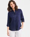 Charter Club Women's 100% Linen Shirt, Created For Macy's In Blue