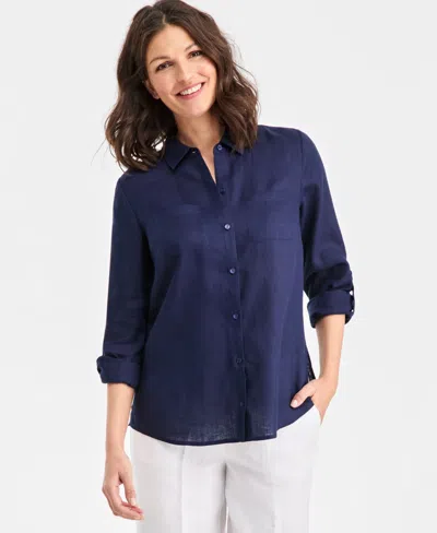 Charter Club Women's 100% Linen Shirt, Created For Macy's In Blue