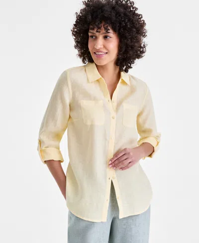 Charter Club Women's 100% Linen Shirt, Created For Macy's In Yellow