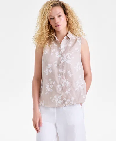 Charter Club Women's 100% Linen Sleeveless Button-front Shirt, Exclusively At Macy's In White