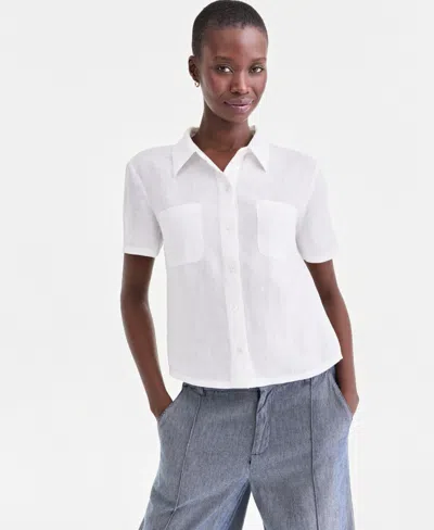 Charter Club Women's 100% Linen Solid-color Camp Shirt, Macy's Exclusive In White