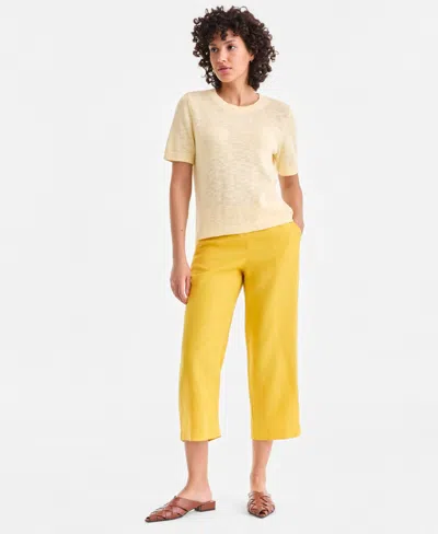 Charter Club Women's 100% Linen Solid Cropped Pull-on Pants, Created For Macy's In Yellow