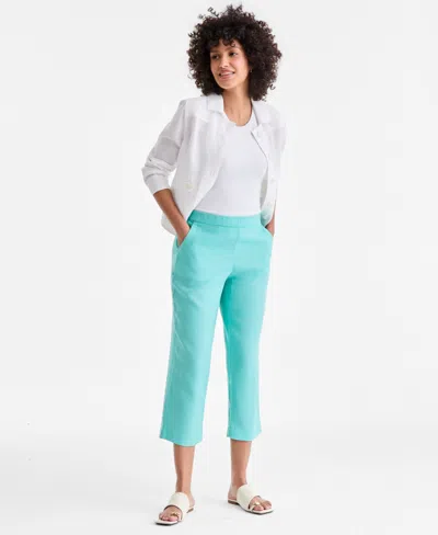 Charter Club Women's 100% Linen Solid Cropped Pull-on Pants, Created For Macy's In Blue