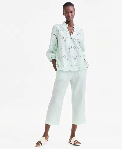 Charter Club Women's 100% Linen Solid Cropped Pull-on Pants, Created For Macy's In Blue