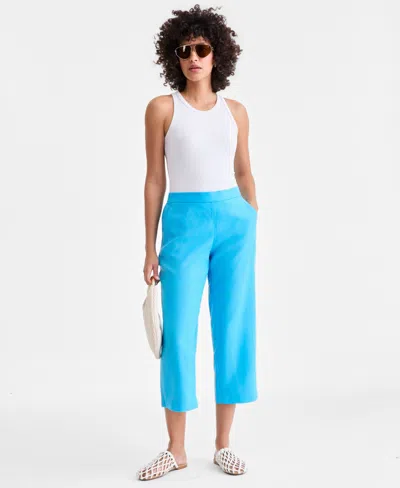 Charter Club Women's 100% Linen Solid Cropped Pull-on Pants, Created For Macy's In Blue