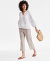 Charter Club Womens 100 Linen Solid Cropped Pull On Pants Created For Macys In Brown