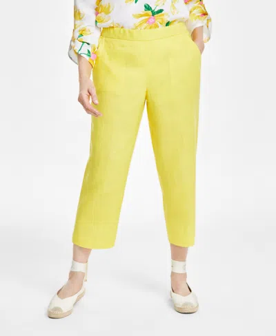 Charter Club Women's 100% Linen Solid Cropped Pull-on Pants, Created For Macy's In Primrose Yellow