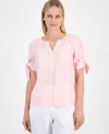 CHARTER CLUB WOMEN'S 100% LINEN SPLIT-NECK TIE-CUFF TOP, CREATED FOR MACY'S