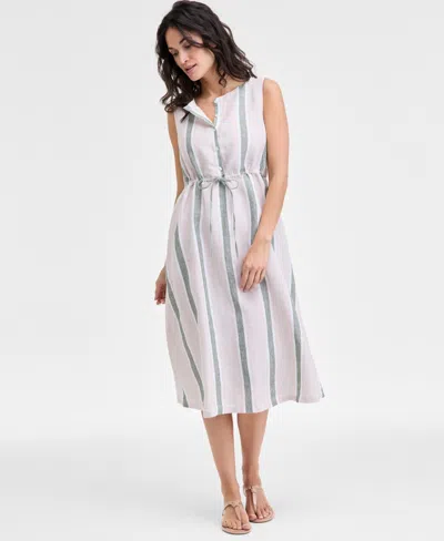 Charter Club Women's 100% Linen Striped Midi Dress, Exclusively At Macy's In Neutral Combo