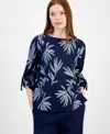 CHARTER CLUB WOMEN'S 100% LINEN TEXTURED PALM-PRINT TOP, EXCLUSIVELY AT MACY'S
