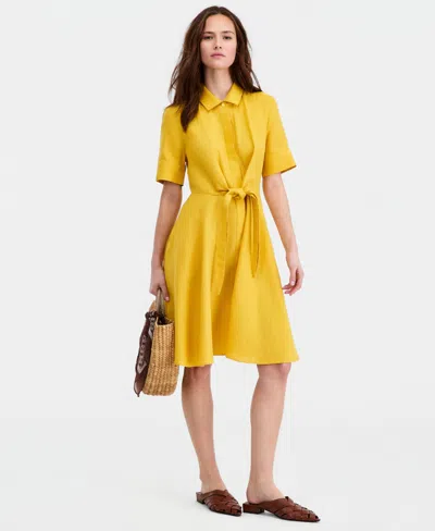 Charter Club Women's 100% Linen Tie-front Fit & Flare Dress, Created For Macy's In Yellow