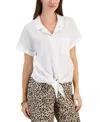 Charter Club Women's 100% Linen Tie-front Shirt, Created For Macy's In White