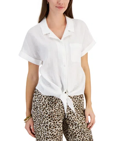 Charter Club Women's 100% Linen Tie-front Shirt, Created For Macy's